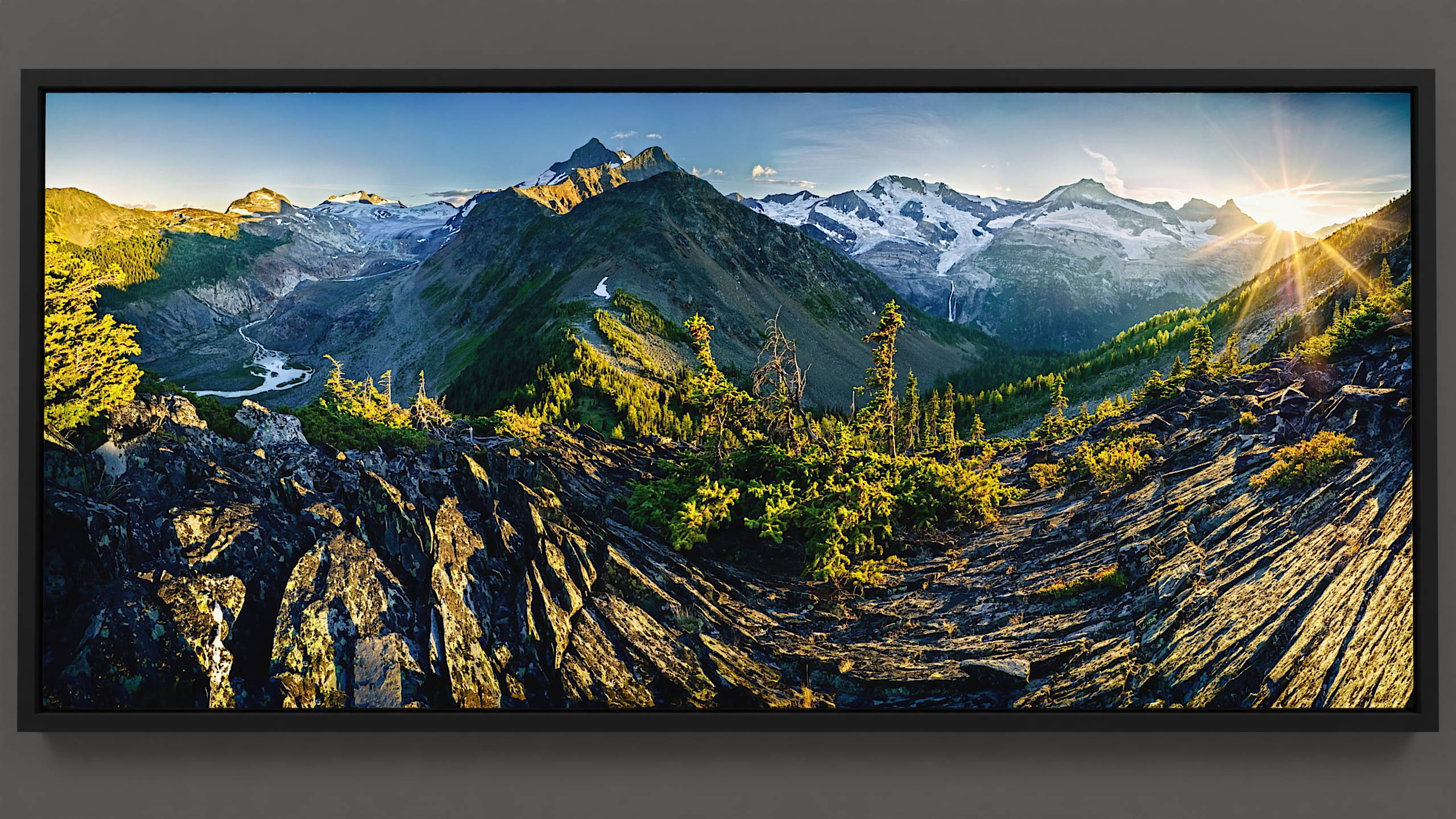 The Krumholtz Sentinels - Beautiful wrapped canvas print of Earl Grey Pass in Purcell Wilderness at evening's embrace