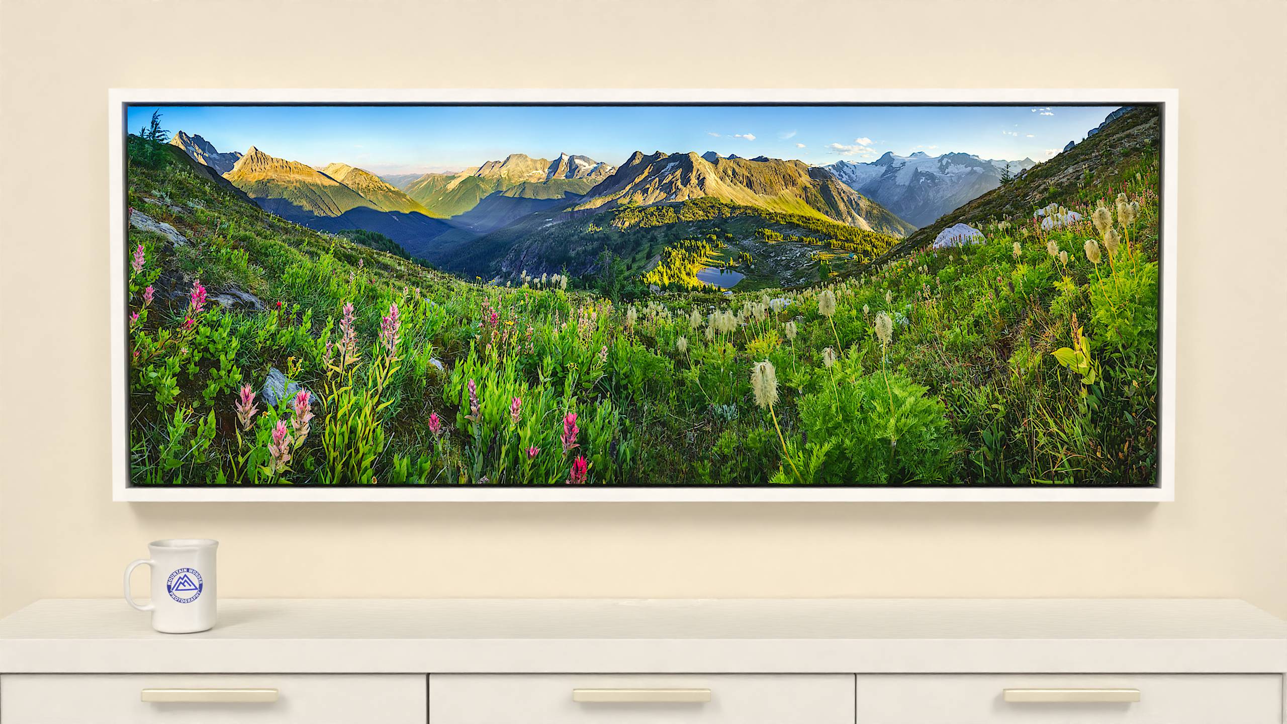 Alpine Summer Sunset Panorama - Print - 60x22 - White Frame Canvas Wall Art
